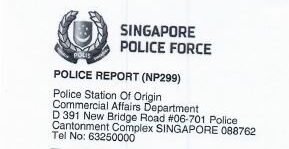 Singapore police report on Nigel Grier